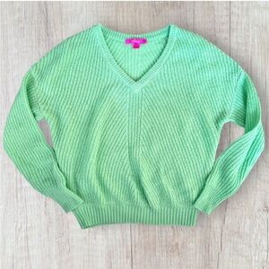 LILLY PULITZER Lime Green V-Neck Batwing Oversized Cropped Spring Summer Sweater